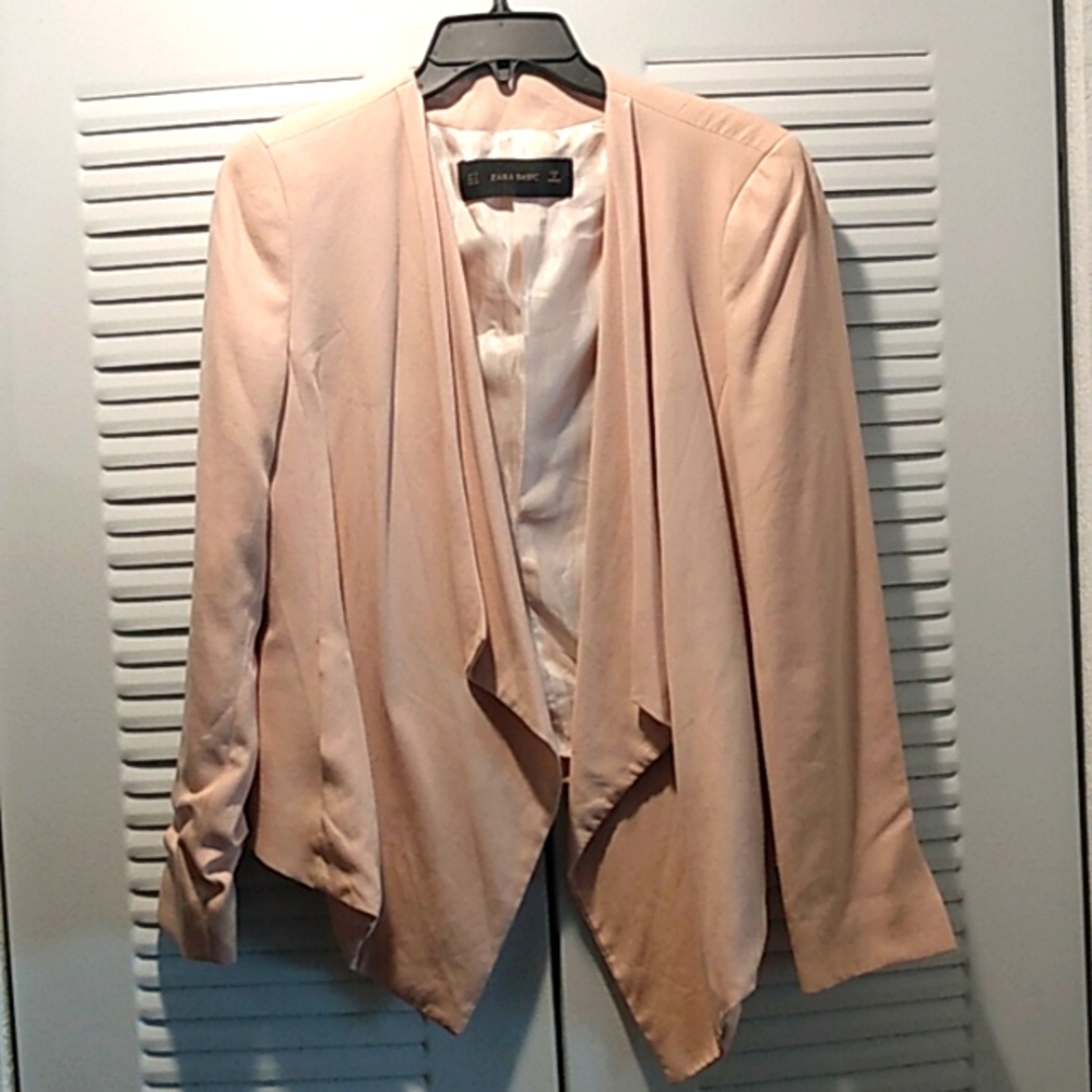 Zara Basic Salmon Peach Blazer Jacket Draped Front Size Medium